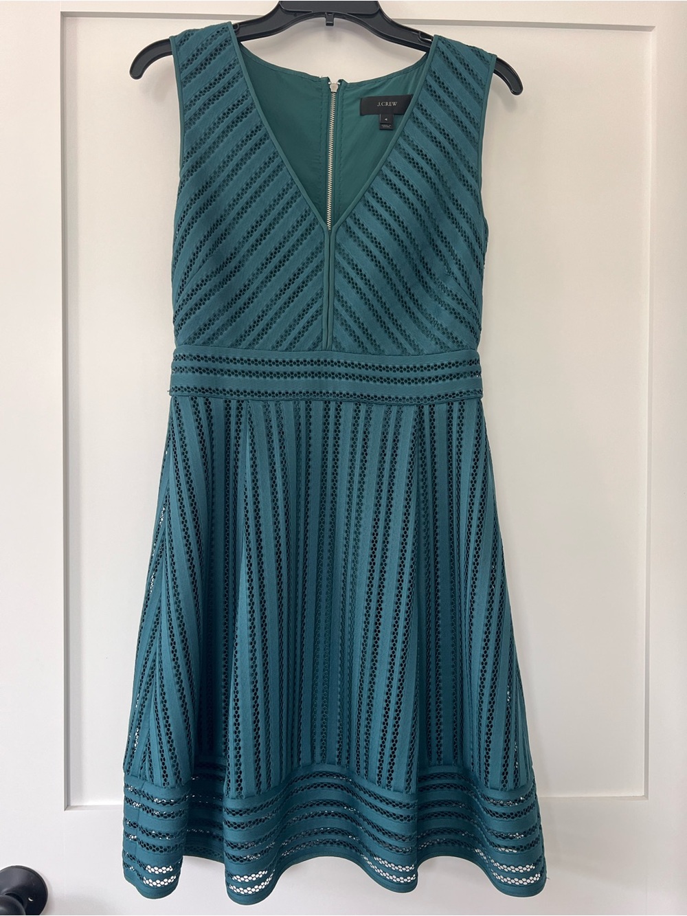 J. Crew Teal V-Neck Sleeveless Lace Fit-and-Flare Dress